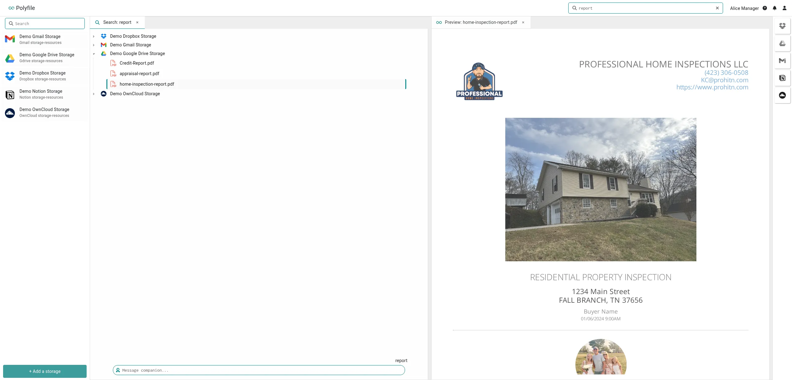 Unified search results showing files from multiple platforms